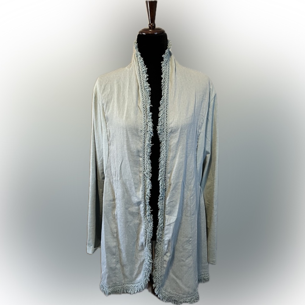 Simply Noelle Ruffled Open Cardigan in Caribbean Green Cove size L/XL - Picture 3 of 13